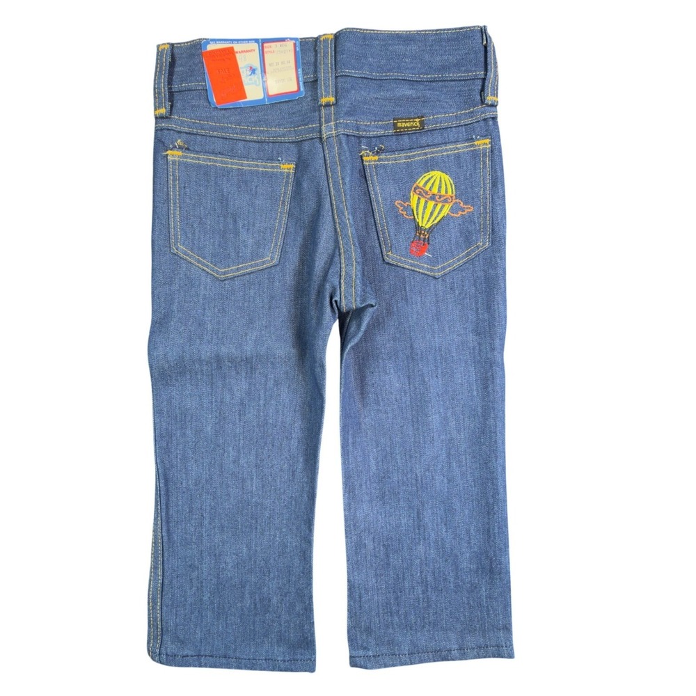 Maverick Vintage 70s Kids Jeans Size 3 Reg Blue Denim Hot Air Balloon Deadstock